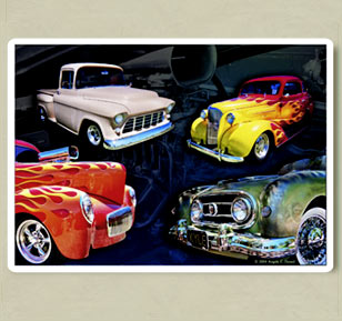 photo collage of custom cars