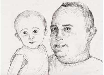 sketch of a young man and his 2 year old son