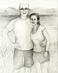 sketch of a woman and man standing outside together