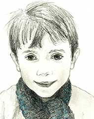 sketch of a 7 year old boy with a blue scarf