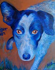 acrylic painting of a blue healer dog