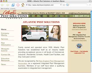 Atlantic Pest Solutions homepage showing truck