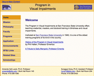 web site design for Program in Vision Impairment