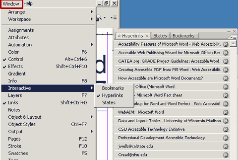 Accessing the Hyperlinks pane